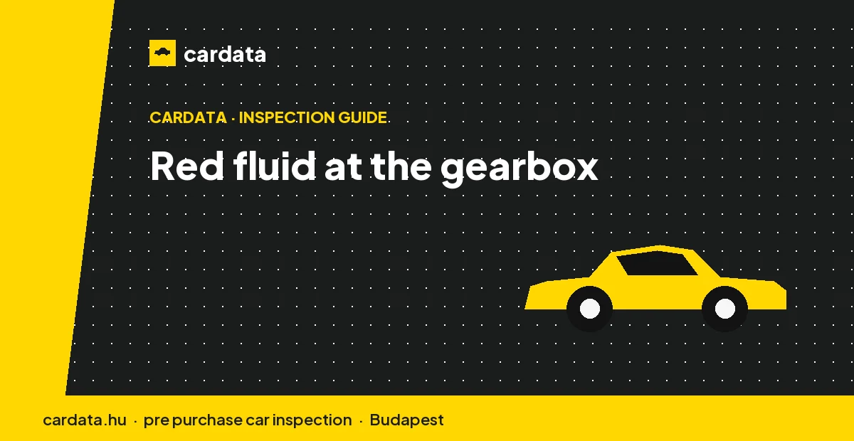 Reddish transmission fluid pooling near the gearbox, distinguished from power-steering fluid by its position under the car.