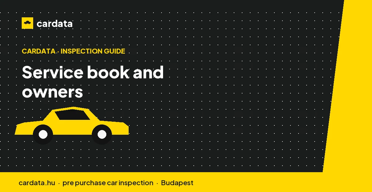 A service booklet laid beside the registration papers so the stamps can be matched to each successive owner and mileage reading.